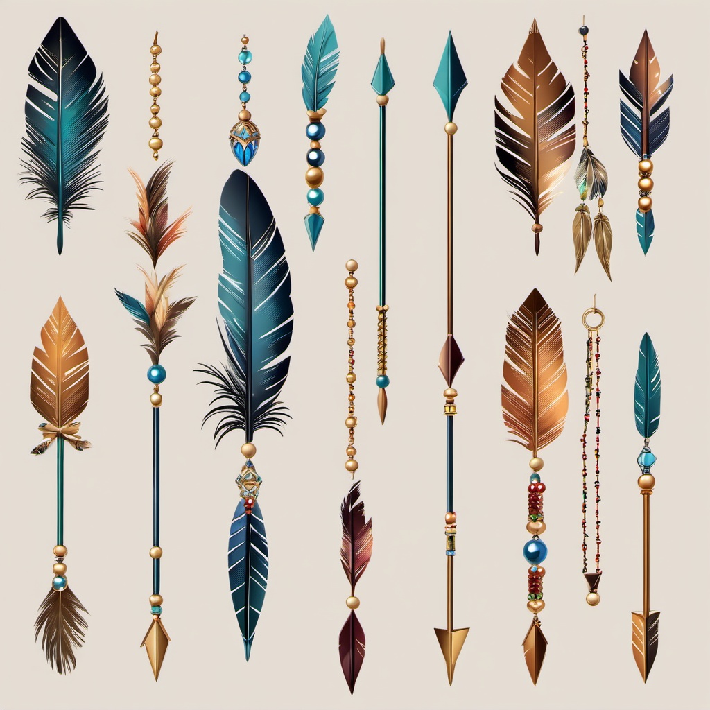 Arrow clipart - decorative arrow with feathers and beads  