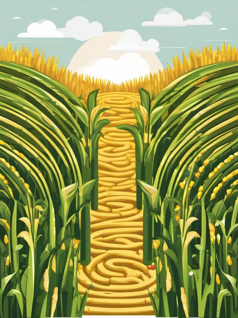 Corn Maze Puzzle clipart - Getting lost in a corn maze, ,vector color clipart,minimal