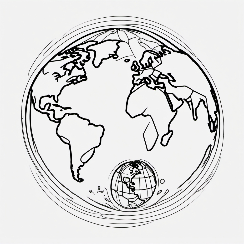 earth planet  outline color tattoo,minimal,white background