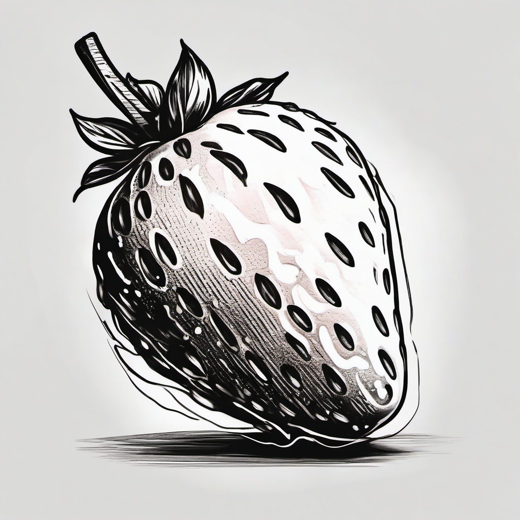 drawing of a strawberry with ice cream  minimal rough sketch scribbles,doodles,black and white