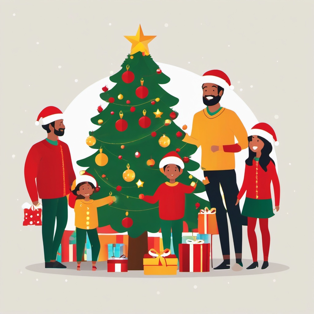 Christmas Pictures clipart - family around the tree  vector clipart