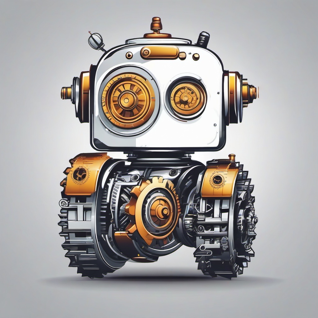 Robot with gears turning inside clipart.  vector style illustration, white background