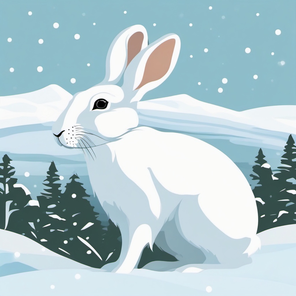 Arctic Hare Clip Art - Arctic hare in the snowy tundra,  color vector clipart, minimal style