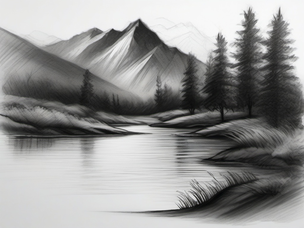 pencil sketch drawing of scenery  minimal rough sketch scribbles,doodles,black and white