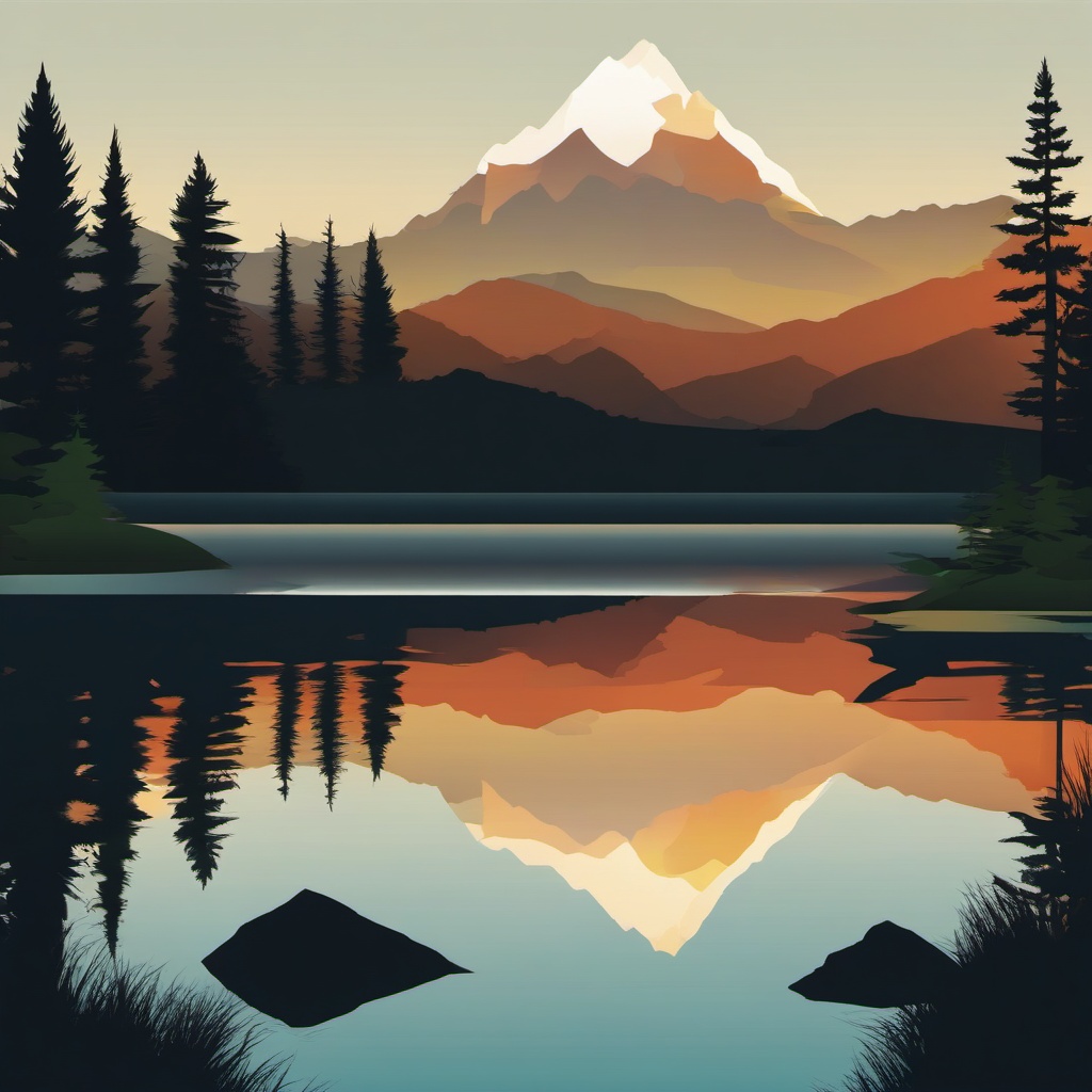 Mountain Reflection in Lake clipart - A mountain reflected in a lake, ,vector color clipart,minimal