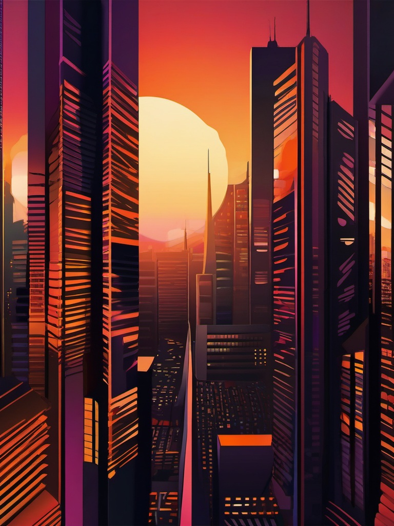 Macbook Desktop Wallpaper - Urban Skyscrapers Under Sunset wallpaper, abstract art style, patterns, intricate