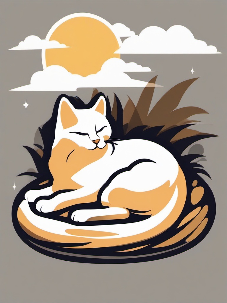 Sleep clipart - cat stretched out sleeping in a sunny spot  color,minimalist,vector clipart