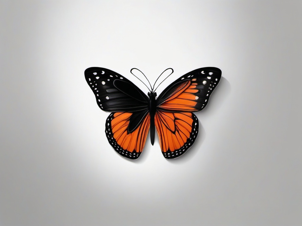 black and orange butterfly tattoo  simple color tattoo, minimal, white background