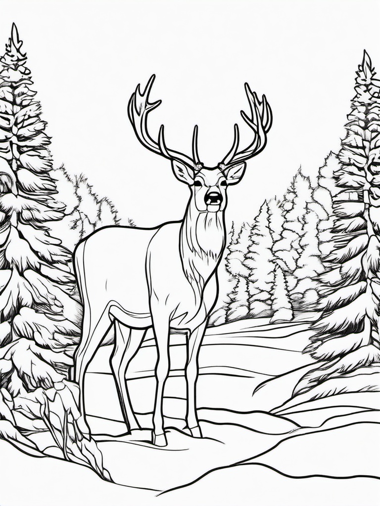 Deer Coloring Pages - Deer in a snowy landscape during winter  simple coloring pages