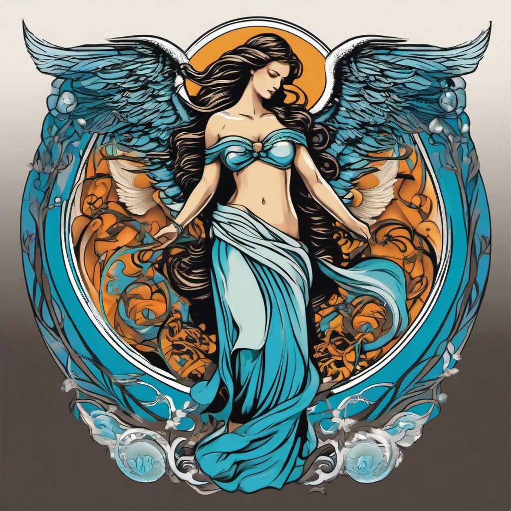 aquarius angel tattoo  simple vector color tattoo