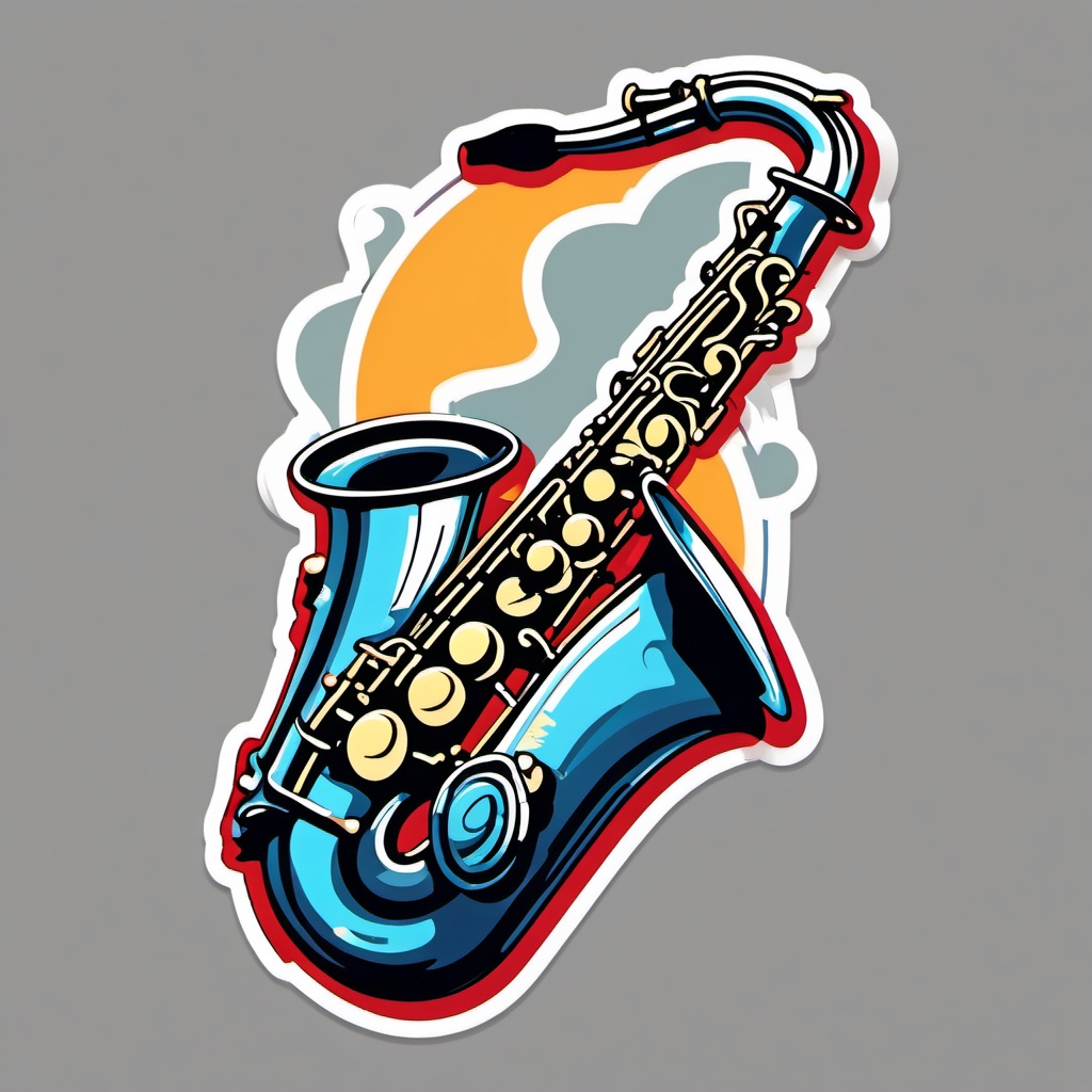 Saxophone Jazz Music Sticker - Musical improvisation, ,vector color sticker art,minimal