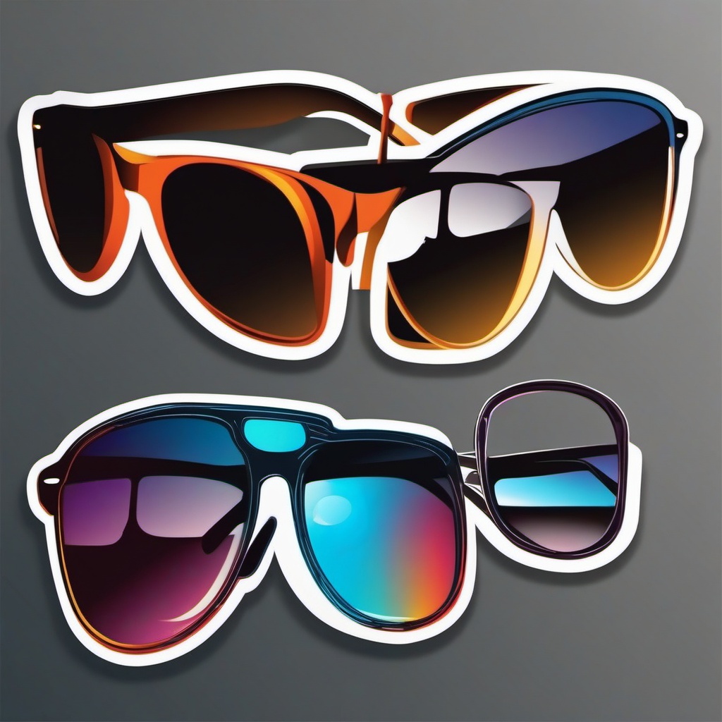 Sunglasses Reflection Sticker - Sunglasses with a reflective surface, ,vector color sticker art,minimal