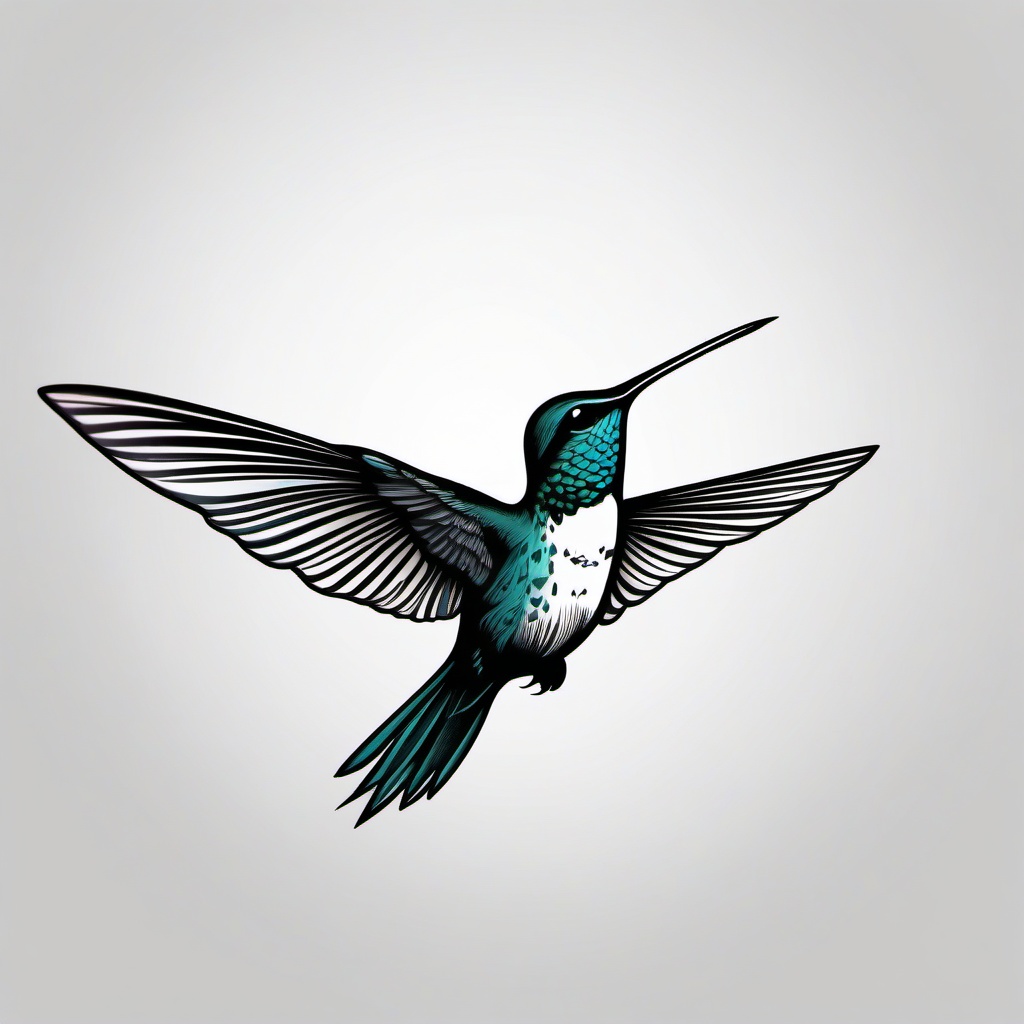 Hummingbird Tattoo - Detailed hummingbird  minimal tattoo design, white background