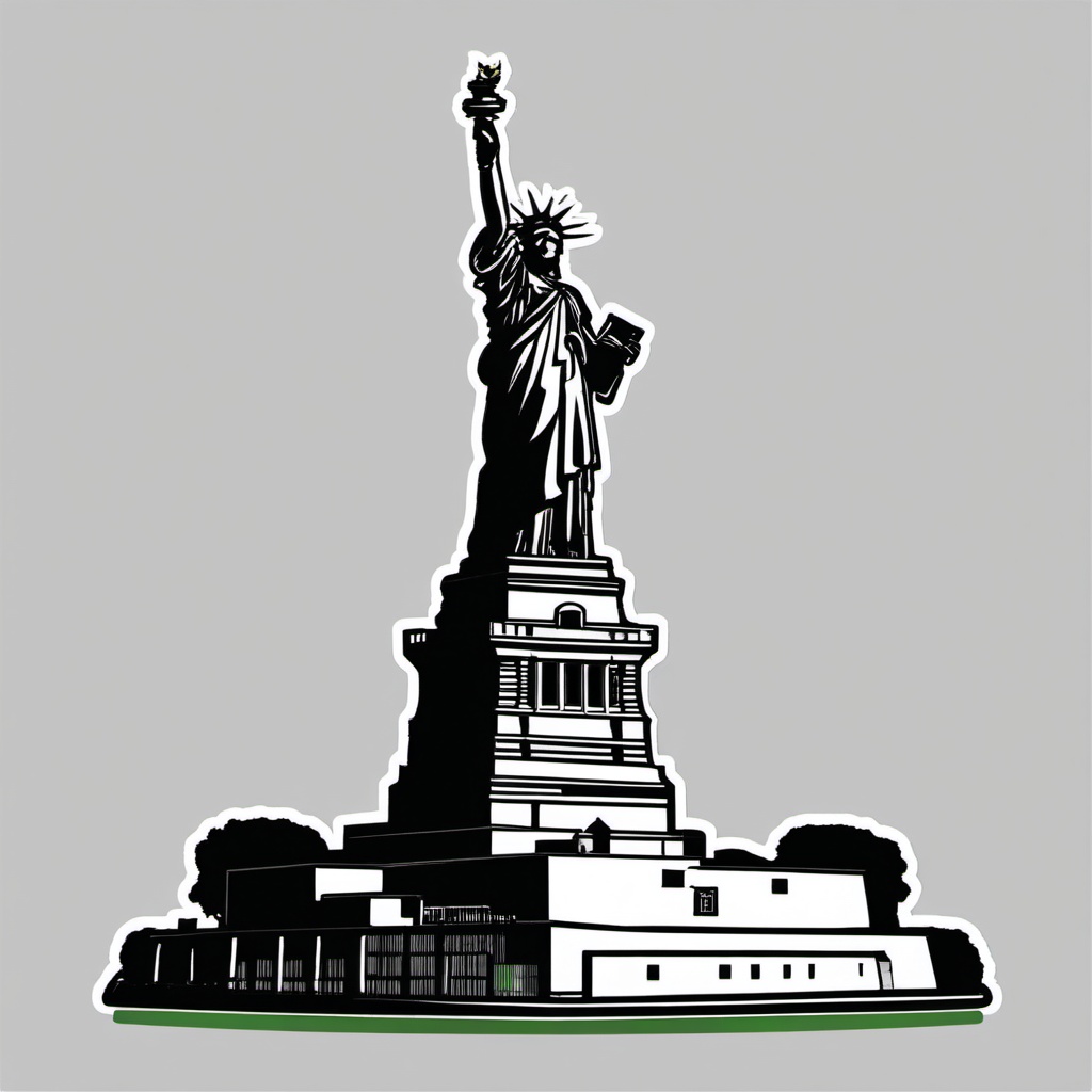 Statue of Liberty Ellis Island sticker- Historic immigration processing center, , sticker vector art, minimalist design