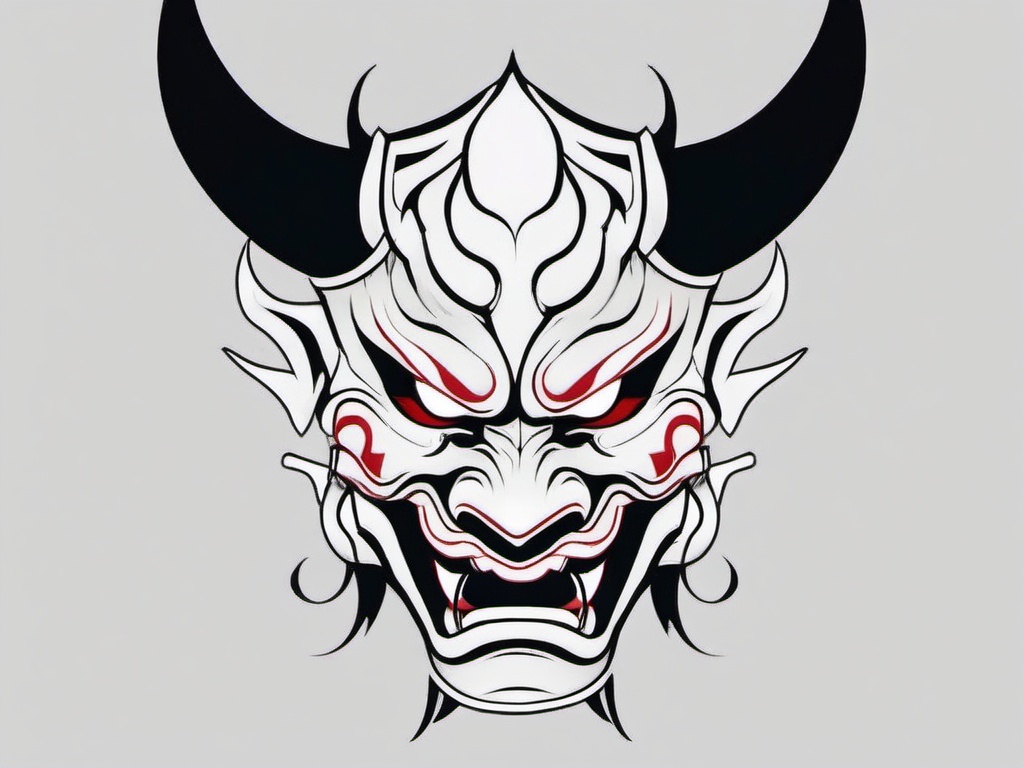 simple oni mask  simple color tattoo,white background,minimal