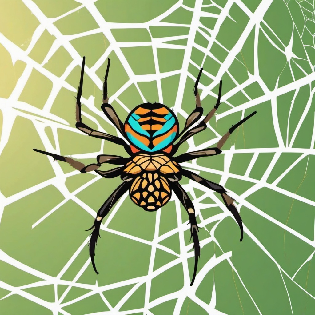 Garden Orb Weaver Spider Clip Art - A garden orb weaver spider in its web,  color vector clipart, minimal style