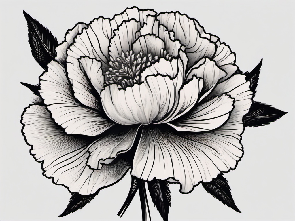 Carnation Tattoo Black and Grey,Classic and sophisticated look in a black and grey carnation tattoo, showcasing intricate details with a muted palette.  simple color tattoo,minimal vector art,white background