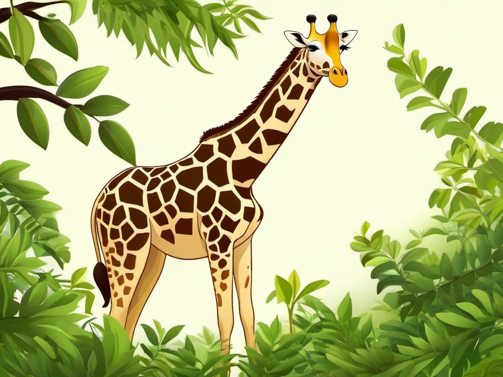 Giraffe cartoon - Giraffe reaching high for tree leaves  