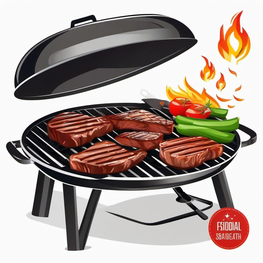 BBQ with sizzling steaks clipart.  vector style illustration, white background