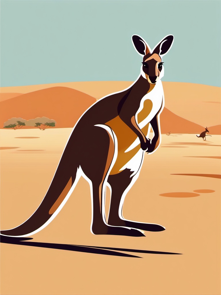 Kangaroo Clipart - Kangaroo hopping through the Australian outback , minimal, 2d