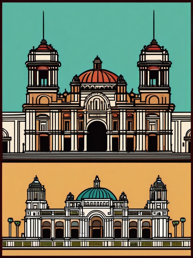 Mexico City clipart - Palacio de Bellas Artes and Zócalo, ,color clipart vector style