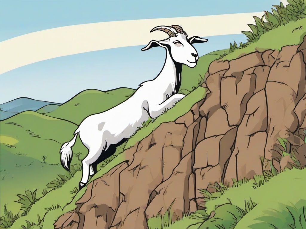 Goat Cartoon - Cartoon of goat climbing a hill  