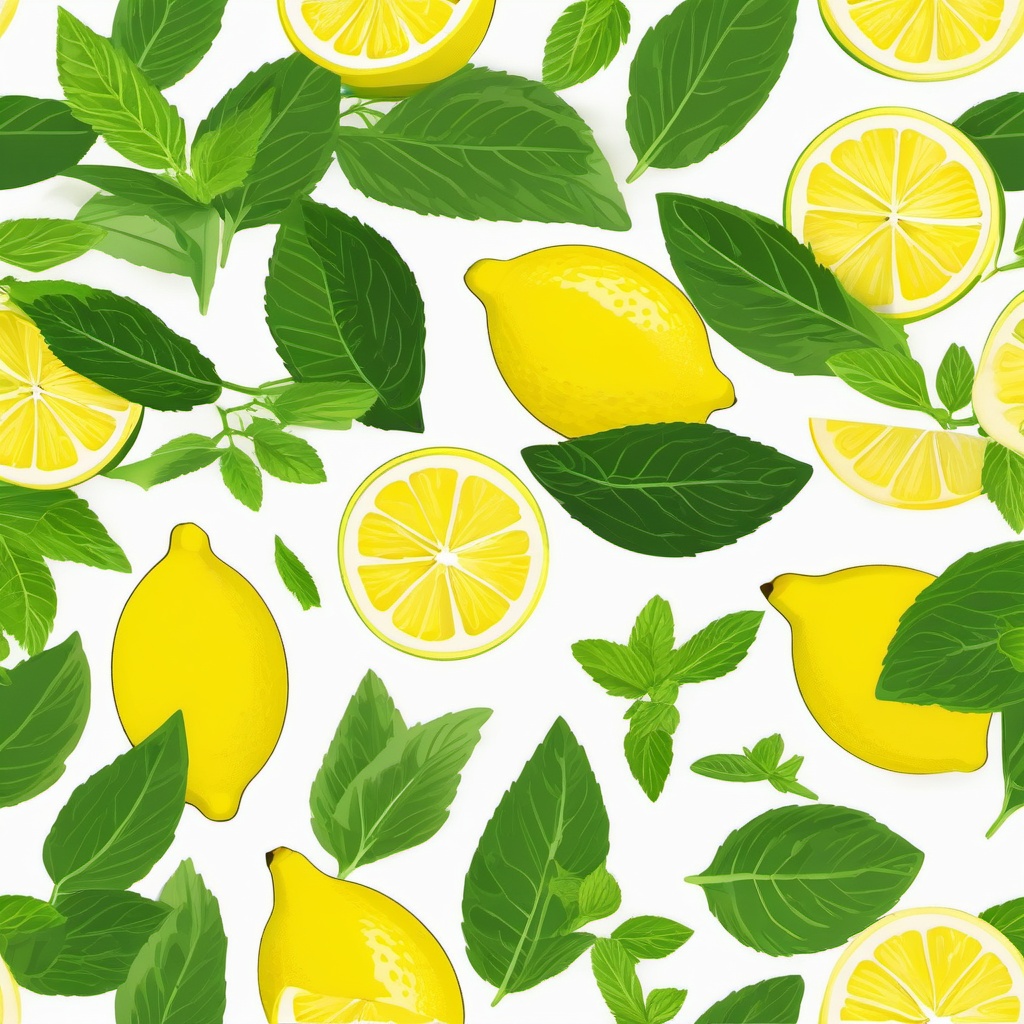 Lemon and Mint Sprigs Clipart - Lemon slices and fresh mint sprigs.  color vector clipart, minimal style