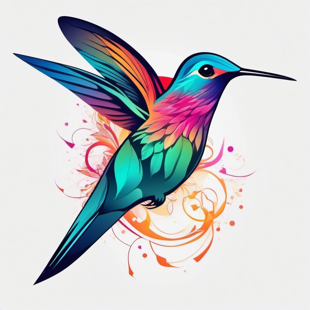 Color Hummingbird Tattoo - Colorful hummingbird  minimal tattoo design, white background