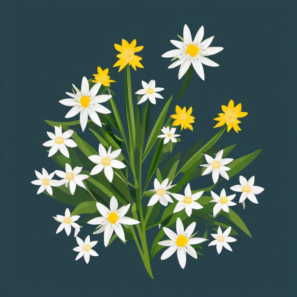 Alpine Edelweiss Clip Art - Iconic alpine edelweiss blossoms,  color vector clipart, minimal style