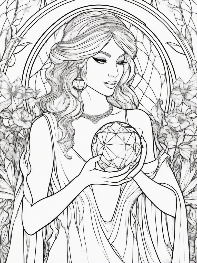 Fairy with a Magic Crystal Coloring Pages - Fairy Holding a Mystical Crystal Orb  minimal black outline printable sheet, coloring page