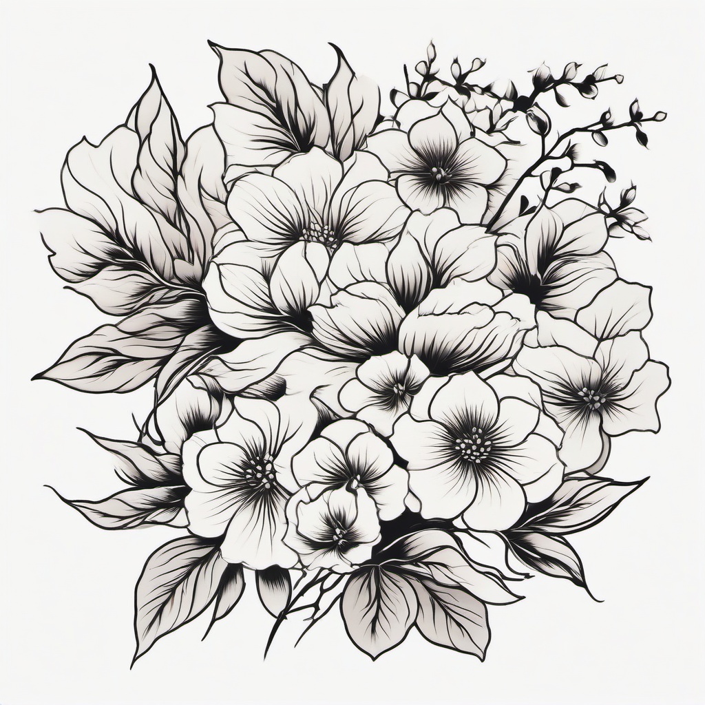 Japanese Floral Tattoo - Traditional Japanese floral tattoo design.  simple color tattoo,white background,minimal