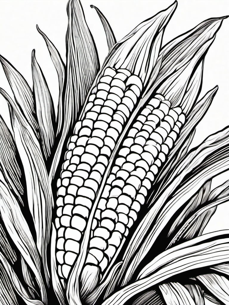 Vegetable Coloring Pages - Ear of corn with husk peeled  simple coloring pages