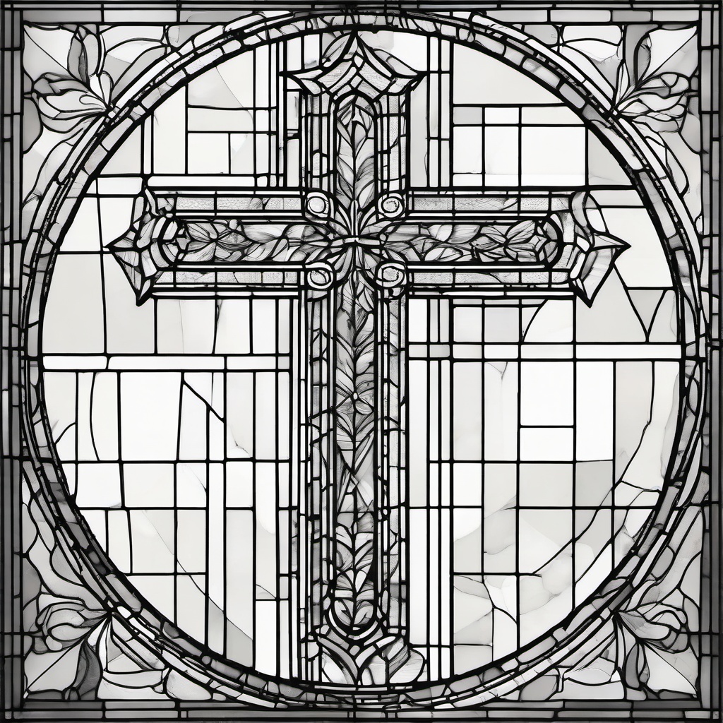 drawing of a cross in a stained glass window  minimal rough sketch scribbles,doodles,black and white