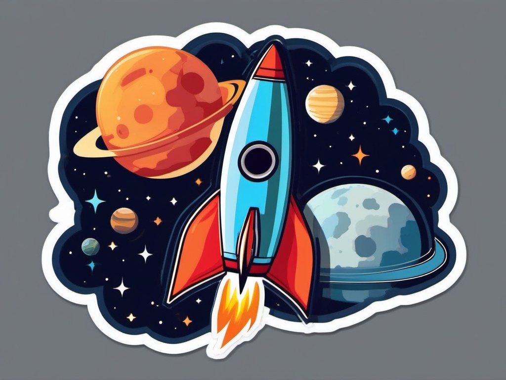 Rocket in Space Sticker - Rocket soaring through outer space, ,vector color sticker art,minimal