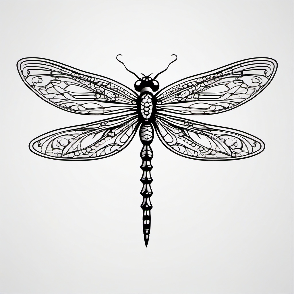 Dragon Fly Tattoo Stencil - Tattoo design presented in a stencil-like or outlined style.  simple color tattoo,minimalist,white background