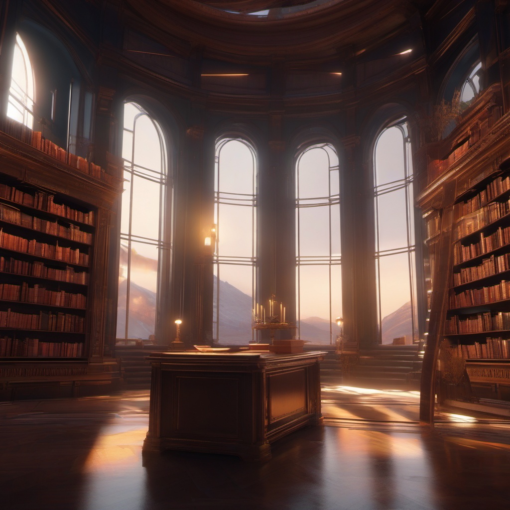 Sentient book in a library imparts knowledge to those who read it, changing their destinies. high concept art,8k,3D