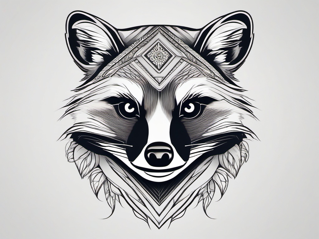 Raccoon Tattoo - Clever raccoon with its mask-like face, embodying adaptability  few color tattoo design, simple line art, design clean white background