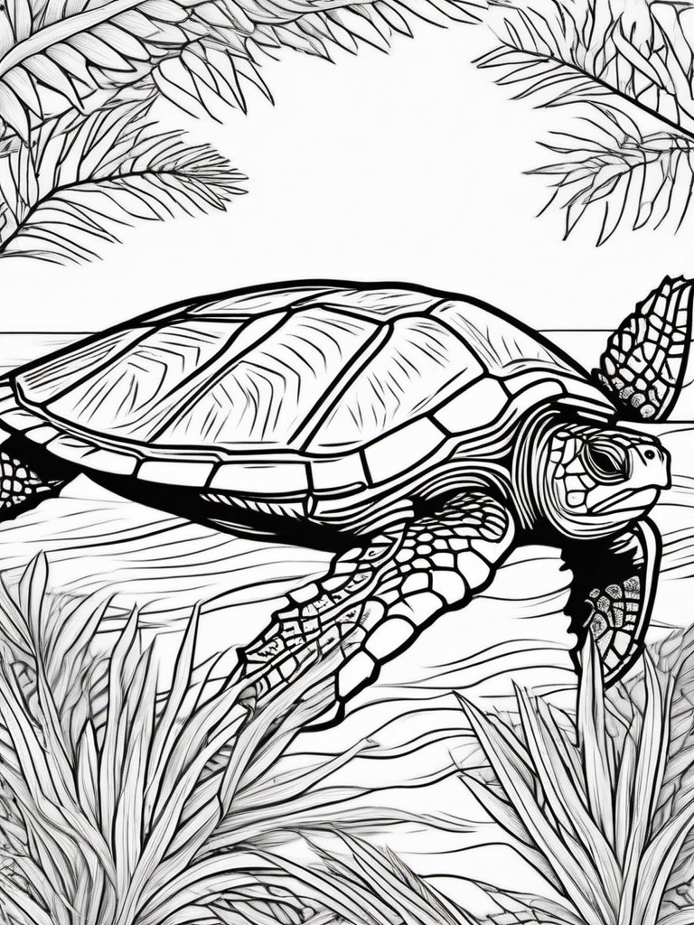 Olive Ridley Turtle Coloring Pages - Nesting Sea Turtle Species  black outline printable sheet, coloring page