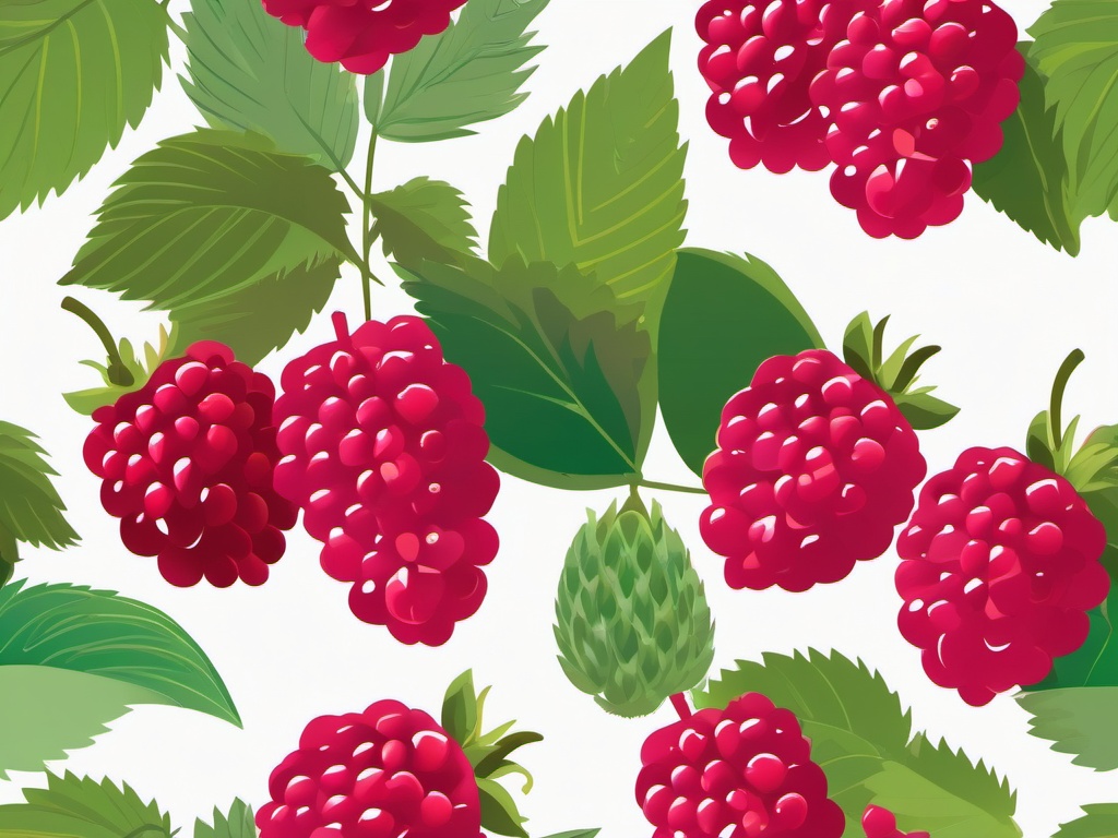 Raspberry Clipart - A handful of small and vibrant raspberries.  color vector clipart, minimal style