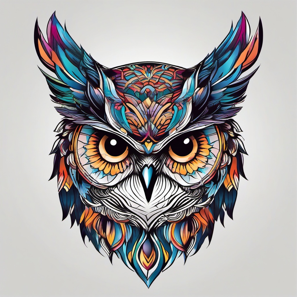 Colored Owl Tattoo Design - Infuse vibrancy and personality with a colored owl-themed tattoo design.  simple color tattoo,vector style,white background