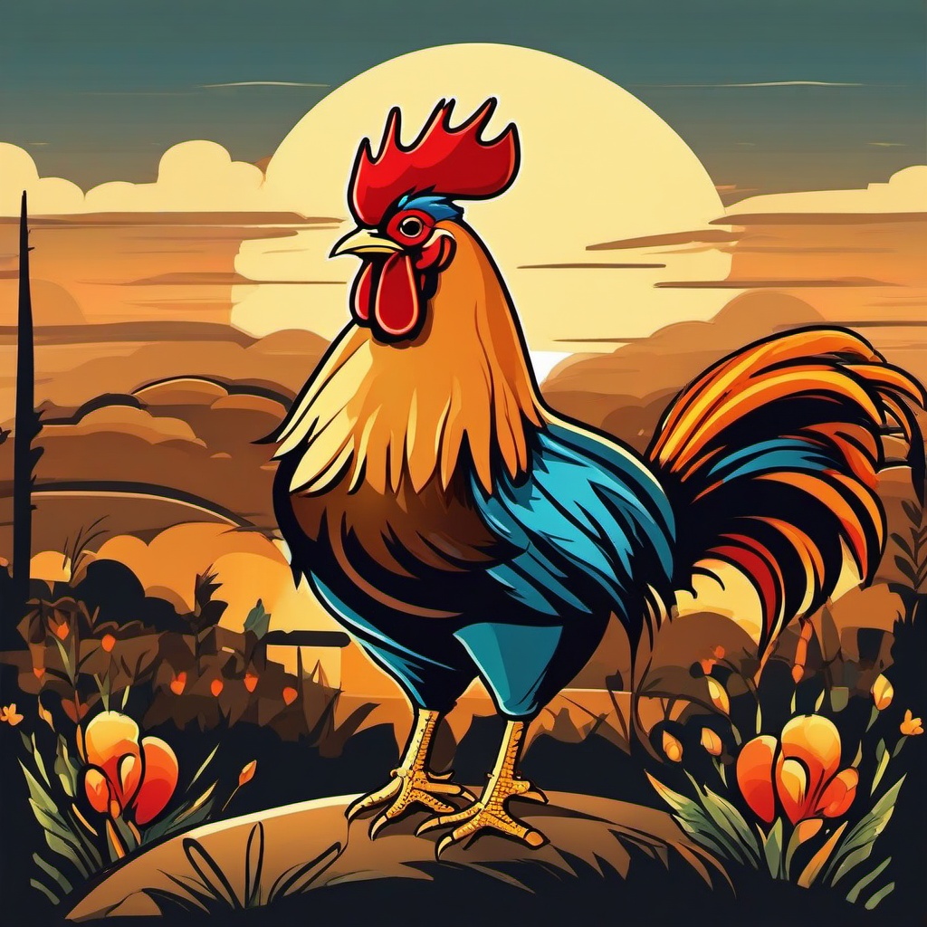 Rooster cartoon - crowing bird that greets the dawn  cartoon sticker style