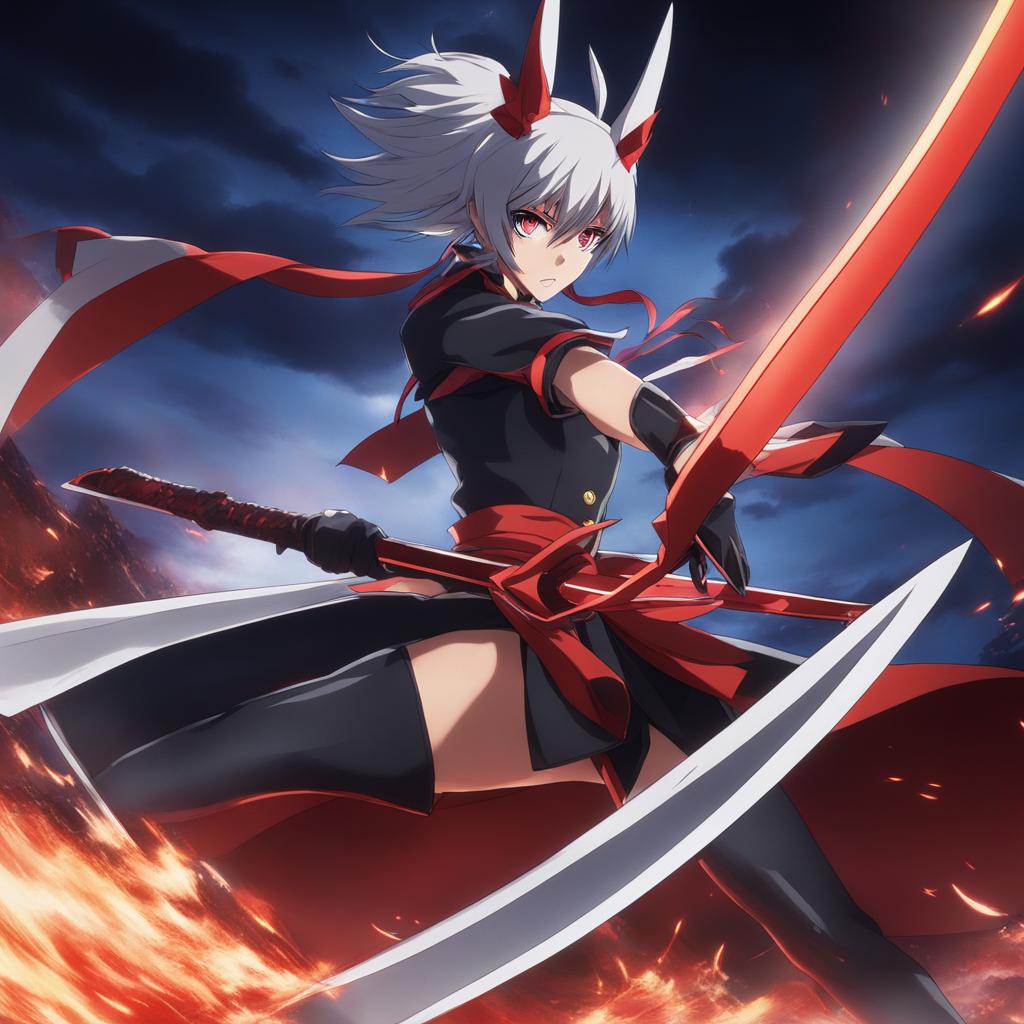 ryuko matoi unleashes the power of senketsu in a dramatic clash of scissor blades. 