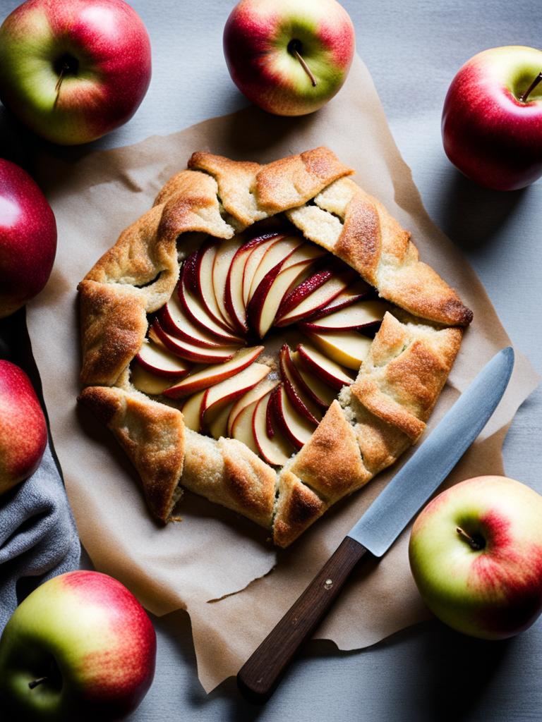 a rustic apple galette, with a free-form, flaky crust and spiced apple filling. 