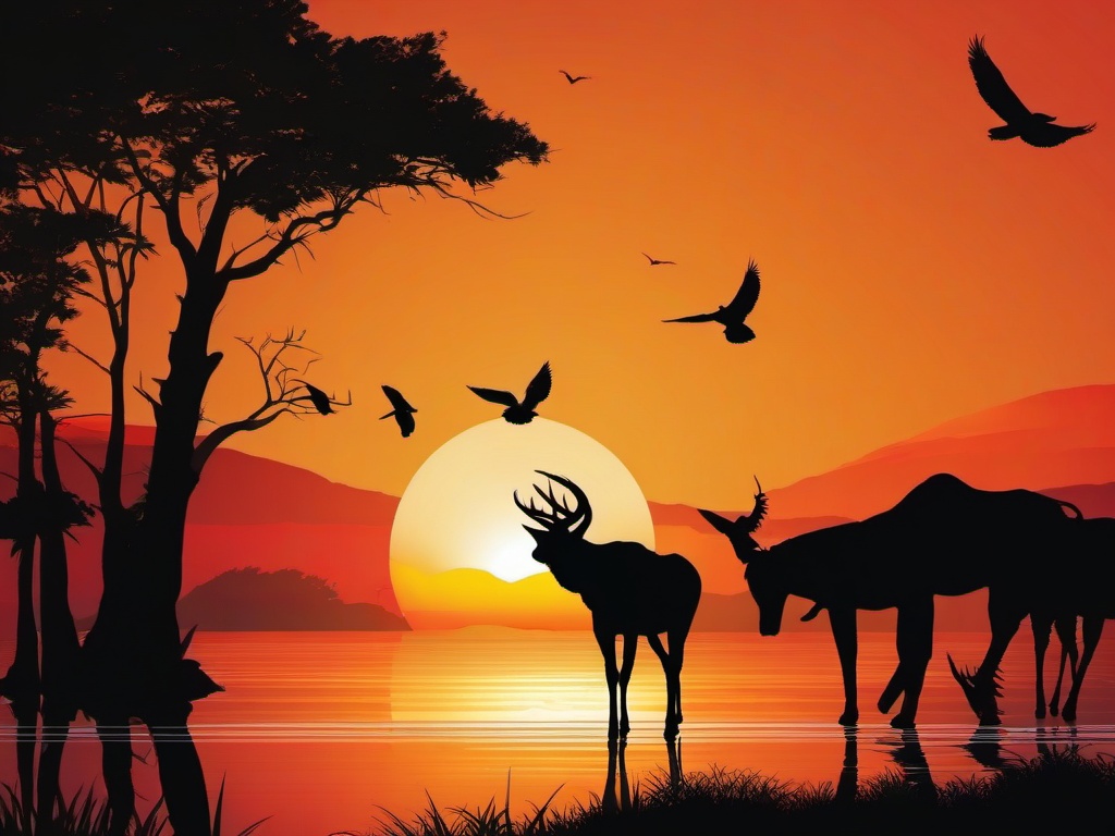 Sunset Wallpaper - Silhouetted animals at sunset.  sunset background