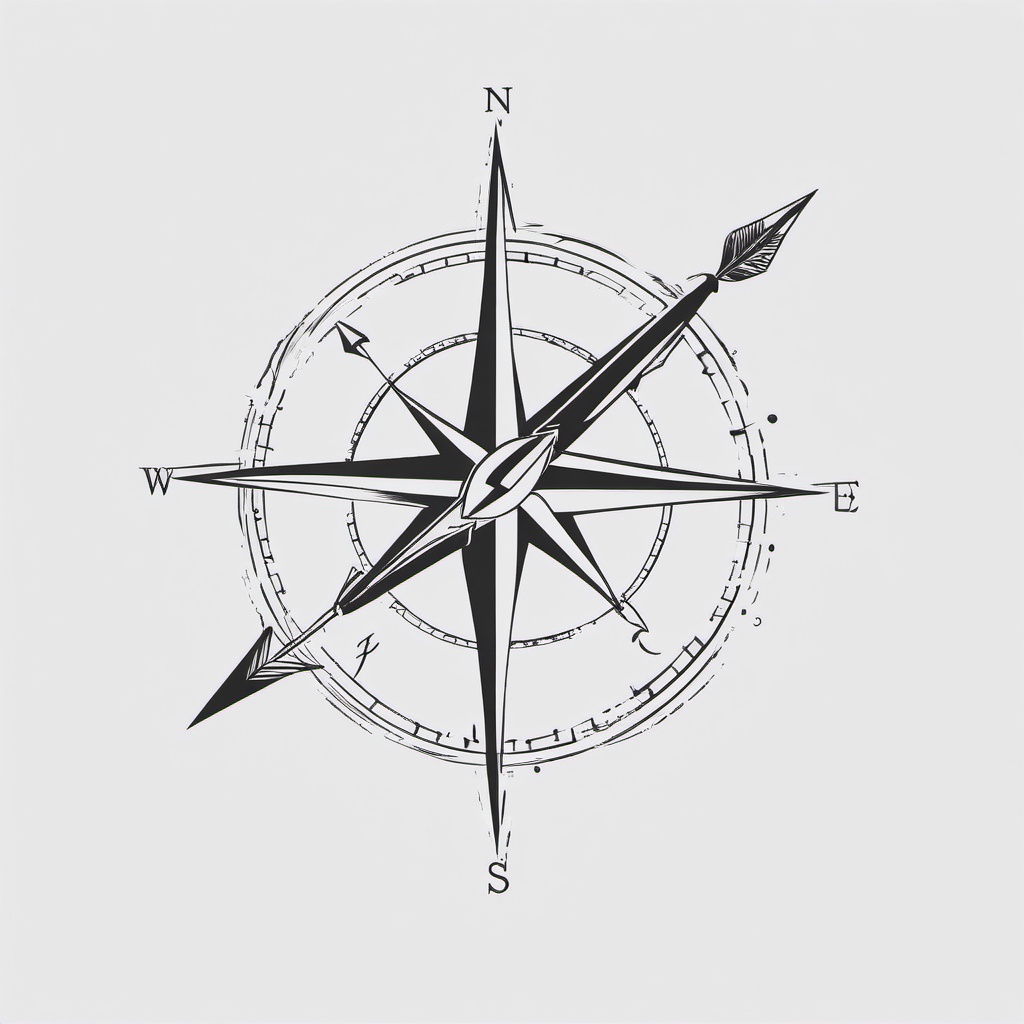 Compass and Arrow Tattoo - Combination of a compass and arrow.  simple vector tattoo,minimalist,white background