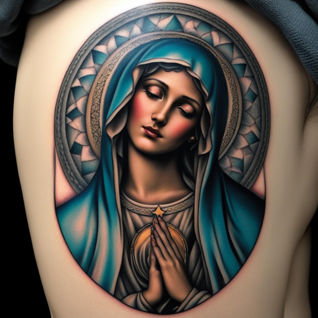 virgin mary tattoo, representing faith, devotion, and spiritual connection. 