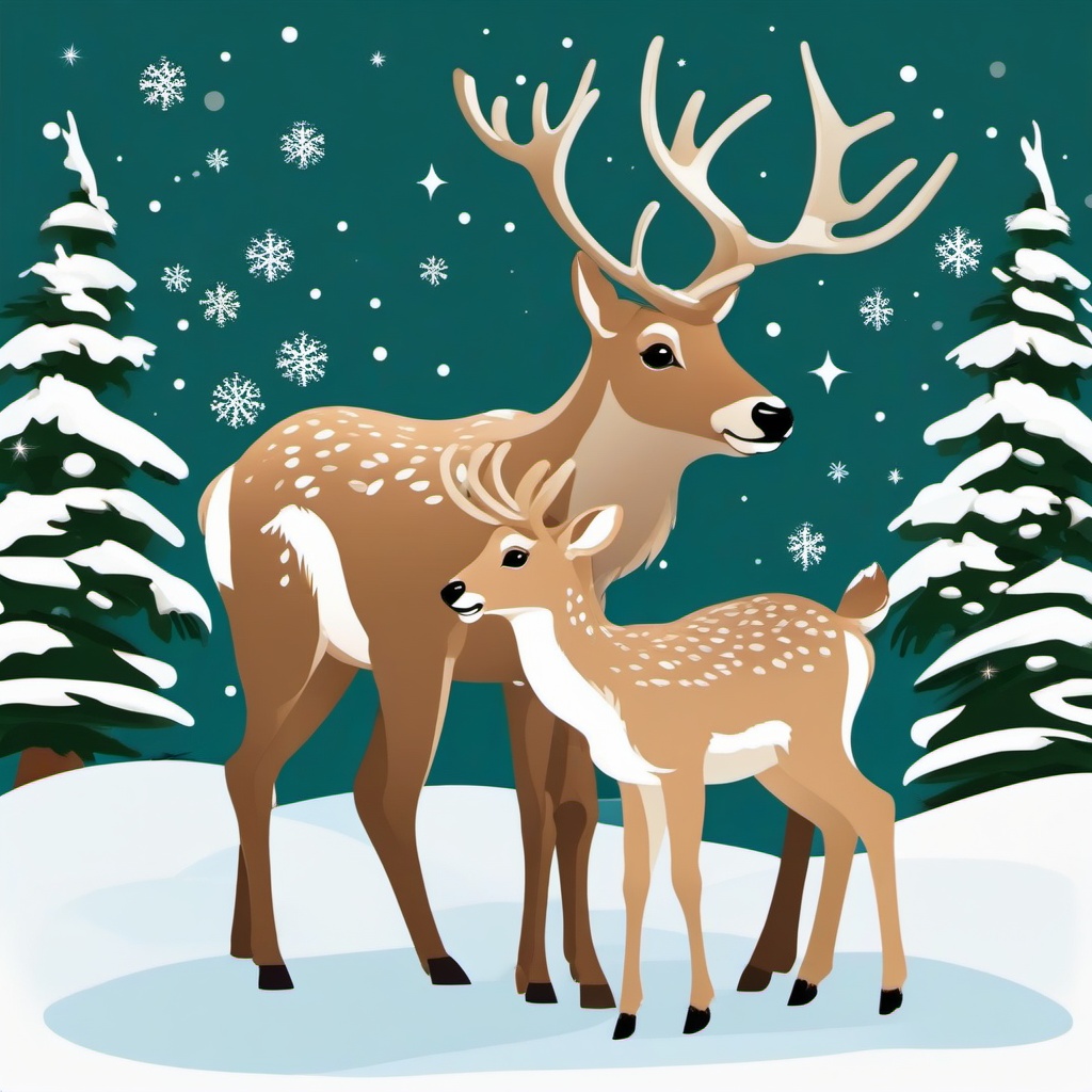 Reindeer clipart - reindeer family with young fawns  