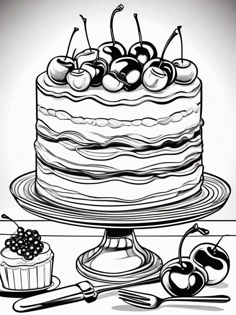 Cake Coloring Pages - Cherry cheesecake with swirls of cherry sauce  simple coloring pages