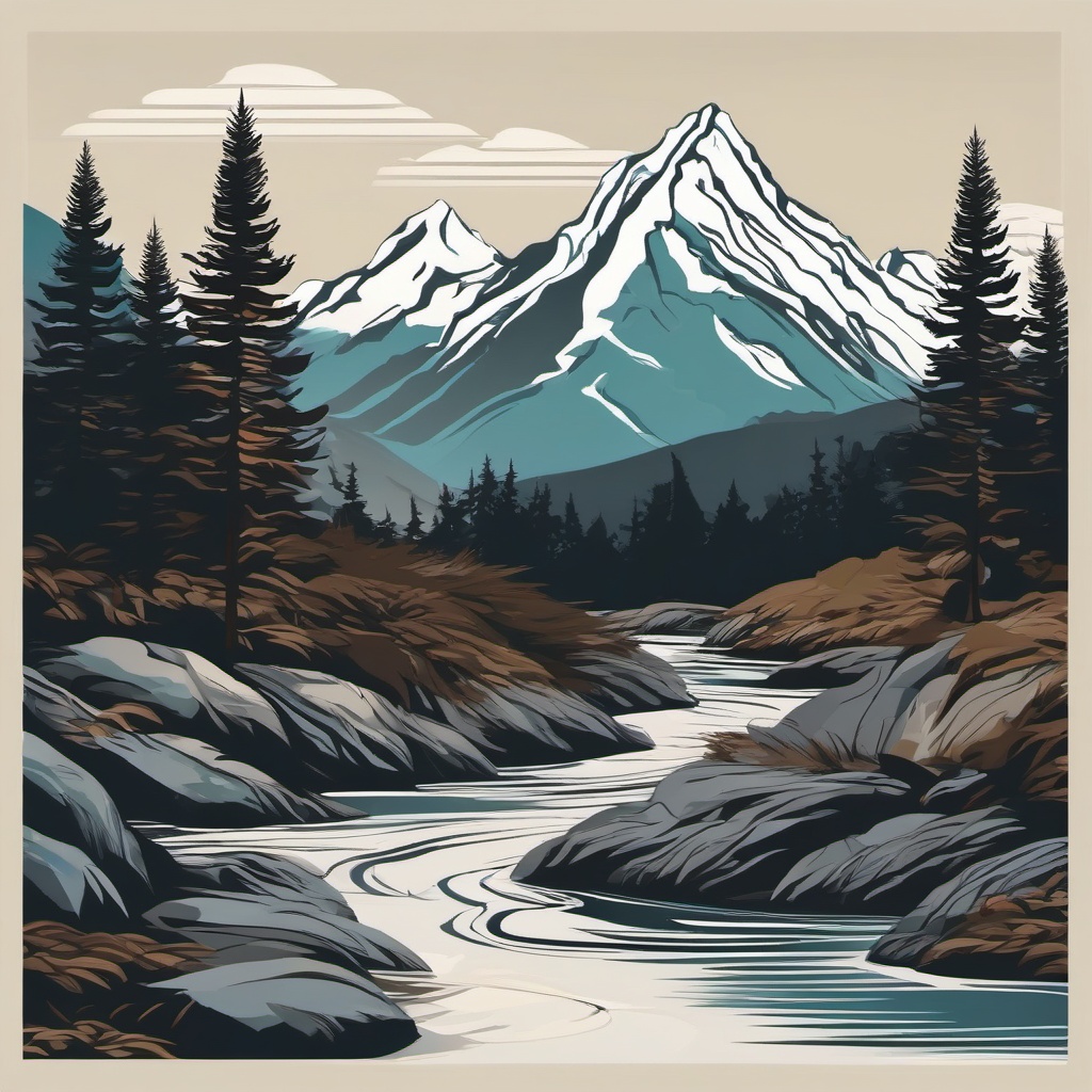 Mountain Stream clipart - Clear stream winding through peaks, ,vector color clipart,minimal