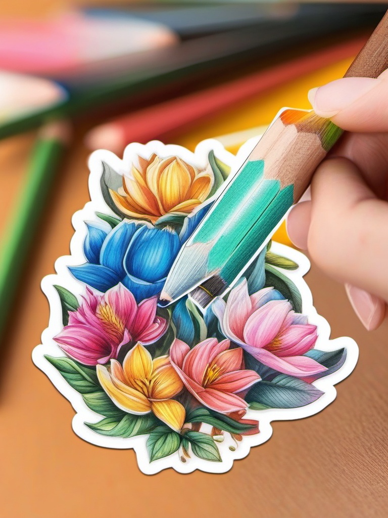 Colored Pencil Sticker - Creating vibrant and detailed drawings with colored pencils, , sticker vector art, minimalist design